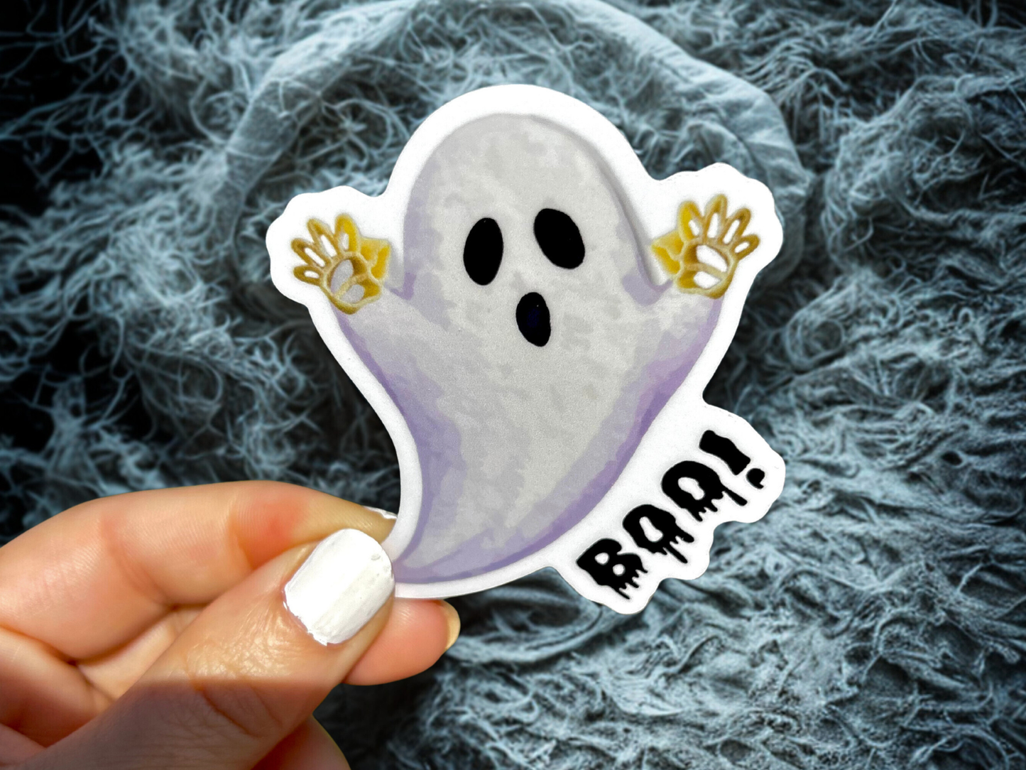 BOO! Ghost with Handshapes 5 Sticker